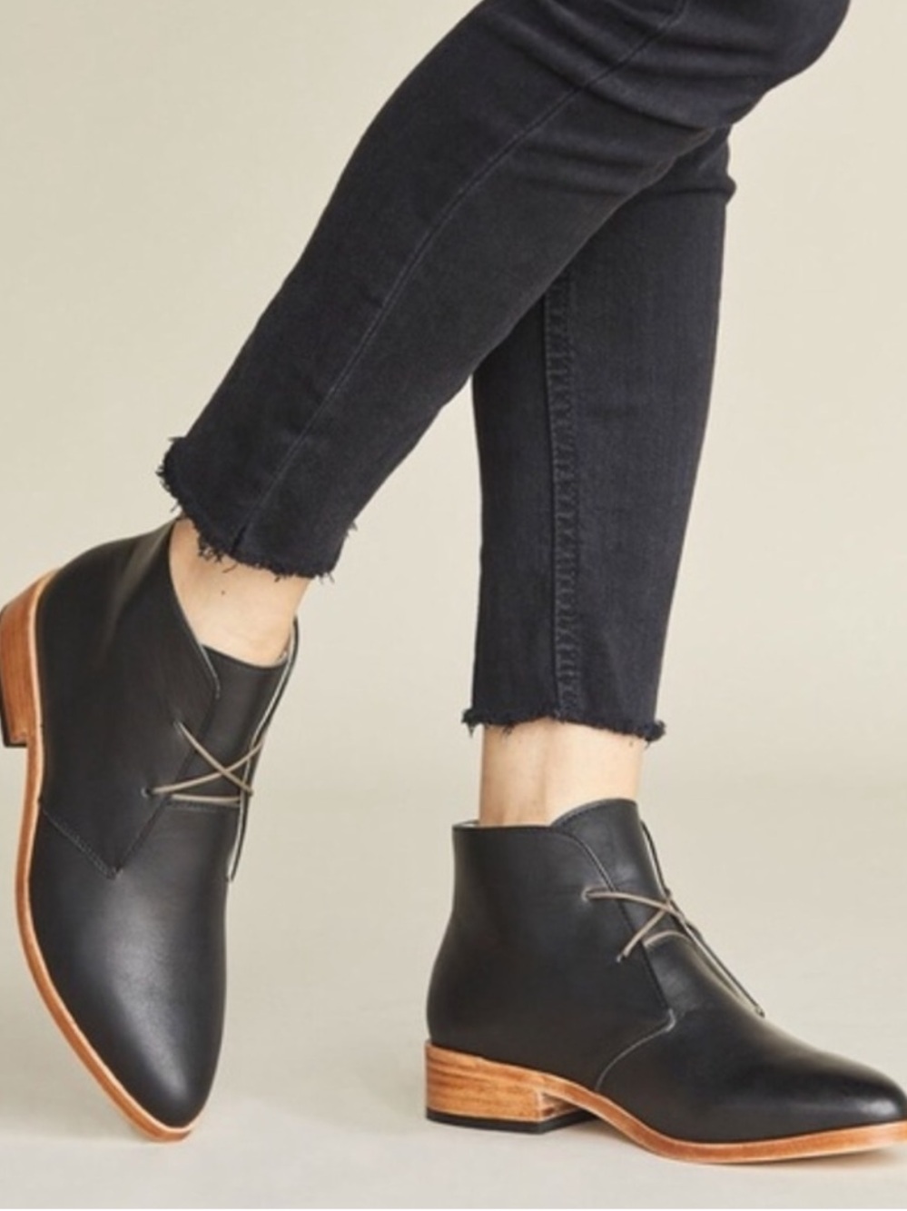 Nisolo Isa Chukka Boots Leather Oxford Block Heels in Black 7.5